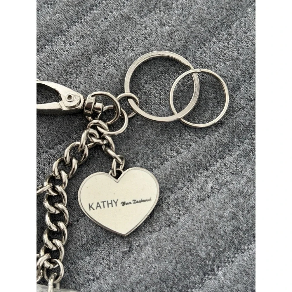 Y2K Kathy Van Zeeland Keychain Purse Charm Puff Clear Hearts Bling Silver Tone